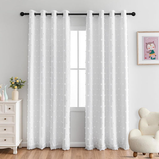MYSKY HOME Blackout Curtains for Kids Bedroom 100% Light Block Out Thermal Insulated Curtain 72 Inches Grommet Room Darkening Curtains Privacy Window Drapes with White Pom Pom Sheers，2 PCS, 52" x 72"