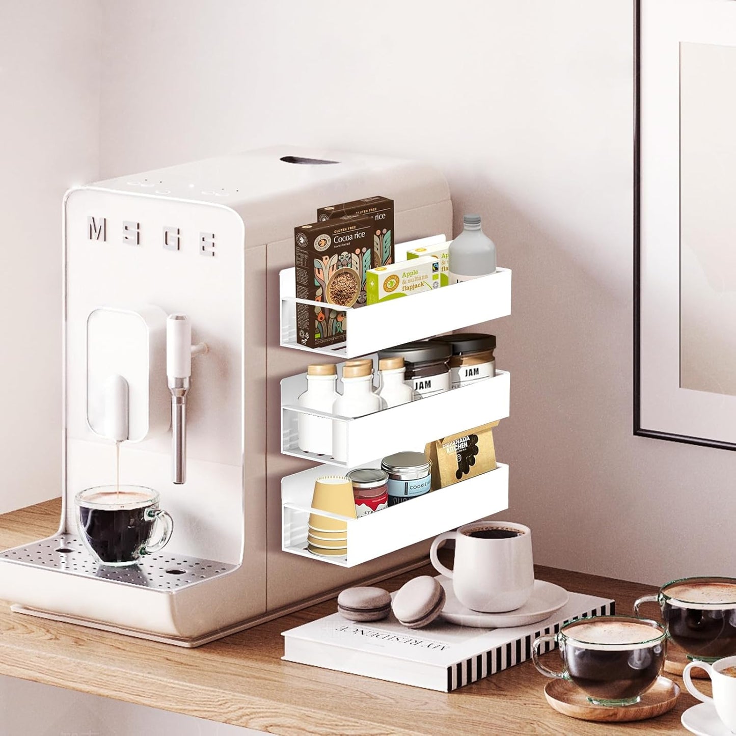 Magnetic Spice Rack Organizer for Fridge Seasoning Organizer for Kitchen Storage With Screw Magnetic Shelf for Oven, RV,Garage,Bathroom (White, 4pack)