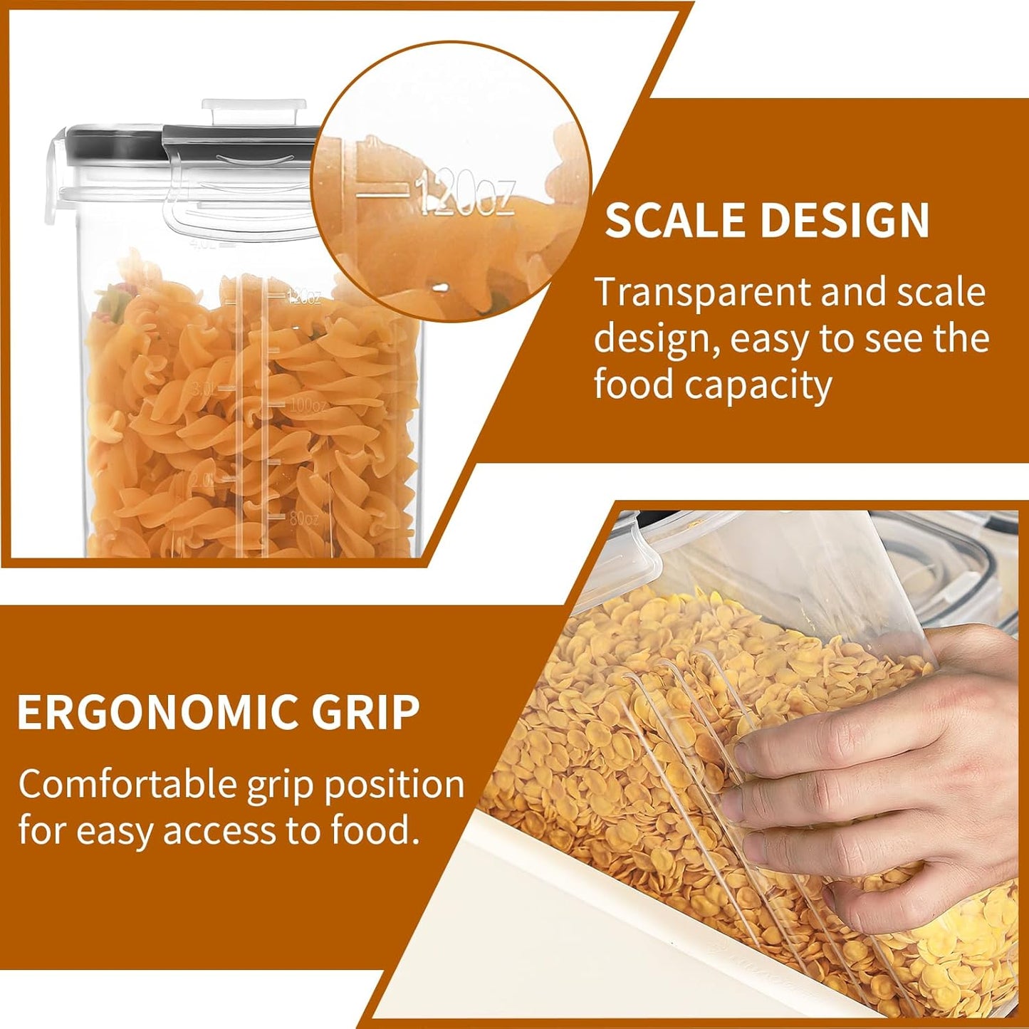 Cereal Containers Storage Set (4L / 135.2oz), 6PCS Airtight Food Storage Containers with Lids, Cereal Dispensers for kitchen Pantry Organizers and Storage with Pour Spout, 20 Labels, Marker