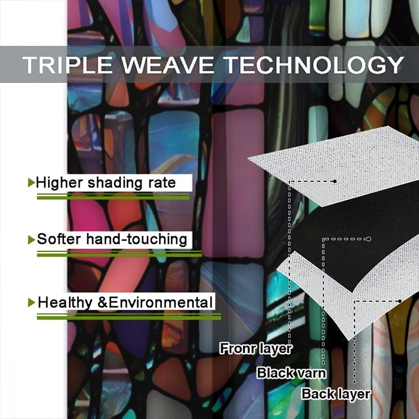 Stained Glass Curtains,Vintage Colorful Abstract Art Home Decor Drapes for Bedroom Living Room Kitchen Window Treatment 2 Panels Set Total Size 42" W X 54" L Inch