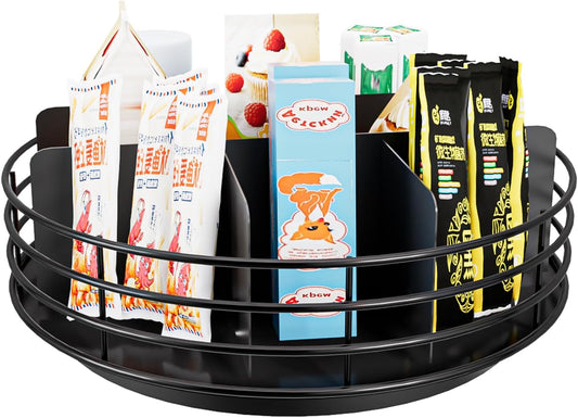 Snack Organizer - Versatile Snack Storage, Lazy Susan with Convenient Grab-and-Go Design, Metal Snack Holder for Home, Office, Breakroom, 11.85" L x 11.85" W x 4.17" H (Matte Black)