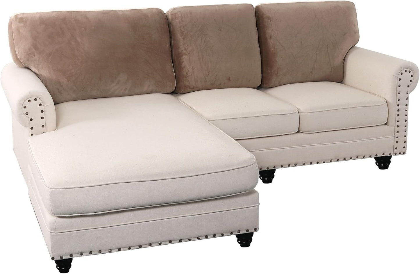 PrinceDeco Sectional Couch Covers Velvet Cushion Covers for Sectional Couch Cushion Covers for Sectional Sofa Separate Sectional Sofa Slipcovers Washable(1 Chaise Back+ 2 Sofa Back,Taupe)