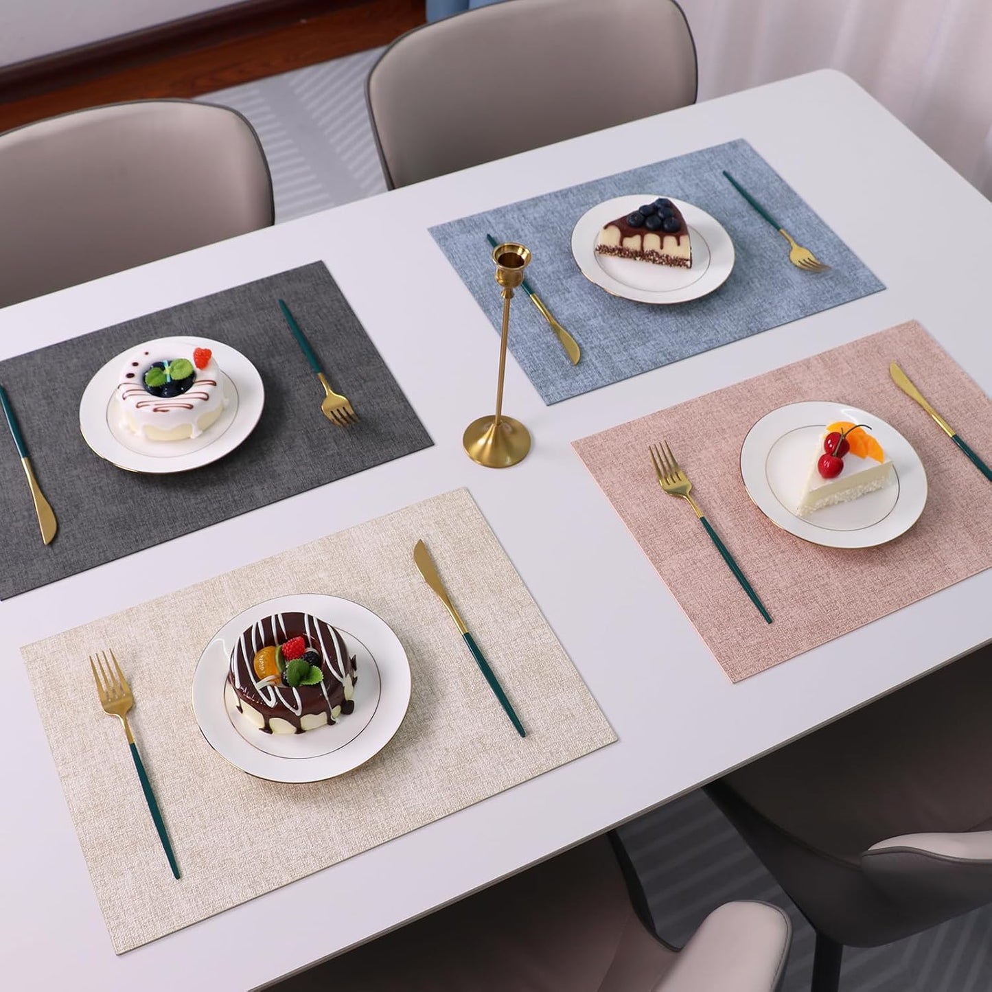 Placemats Set of 6 Washable Heat Resistant Place Mats PVC Woven Dining Table Mat Beige 6pcs