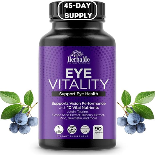 Eye Vitamins Supplement with Lutein, Bilberry, 90 Capsules,