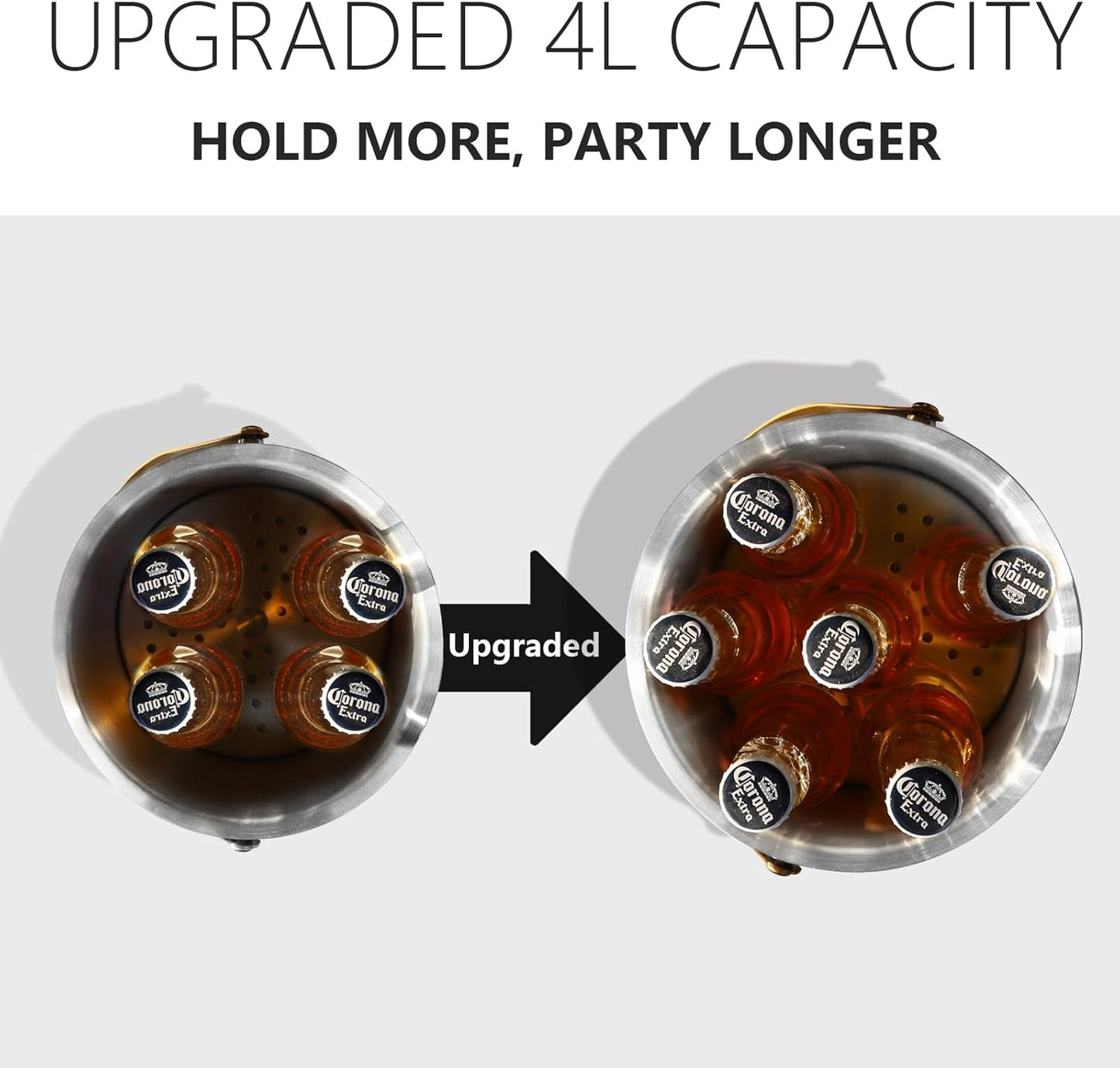 4L Ice Bucket with Silicone Lid, Scoop, Gold Tongs & Strainer, Stainless Steel Double Wall Insulated Ice Buckets for Parties & Cocktail Bar Outdoor Champagne Ice Container Bin, Black