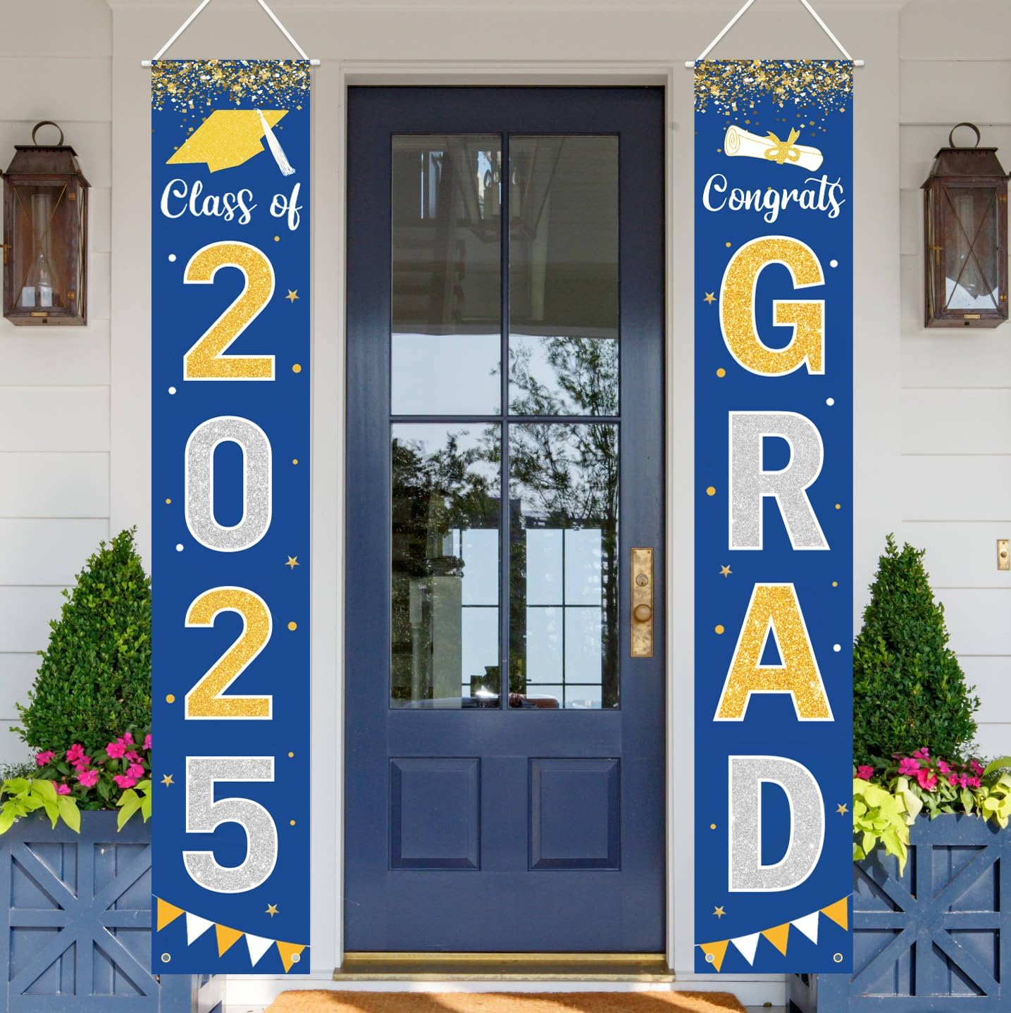 Graduation Decorations 2025 GRAD Banner Blue Porch Door Sign Welcome Banner For Indoor Outdoor Wall Graduation Decorations Class of 2025