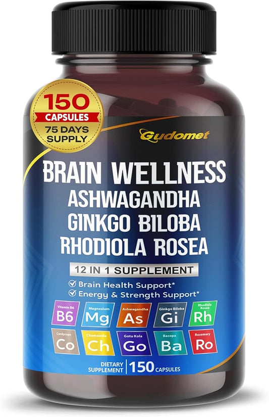 BRAIN WELLNESS Ginkgo Biloba Rhodiola Cordyceps -150 Capsules-