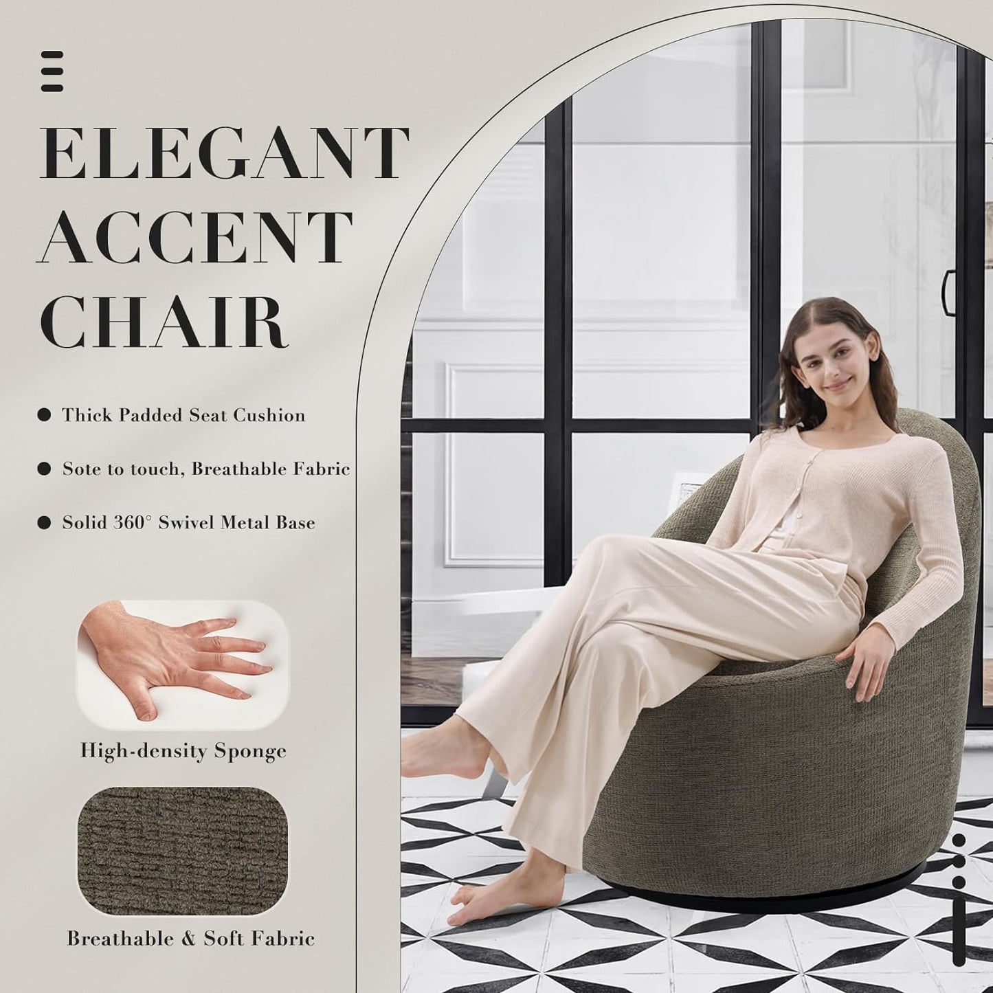 COLAMY Swivel Accent Chair Set of 2, 360° Swivel Round Chair with Hidden Storage, Modern Small Barrel Armchair for Living Room/Bedroom, Green