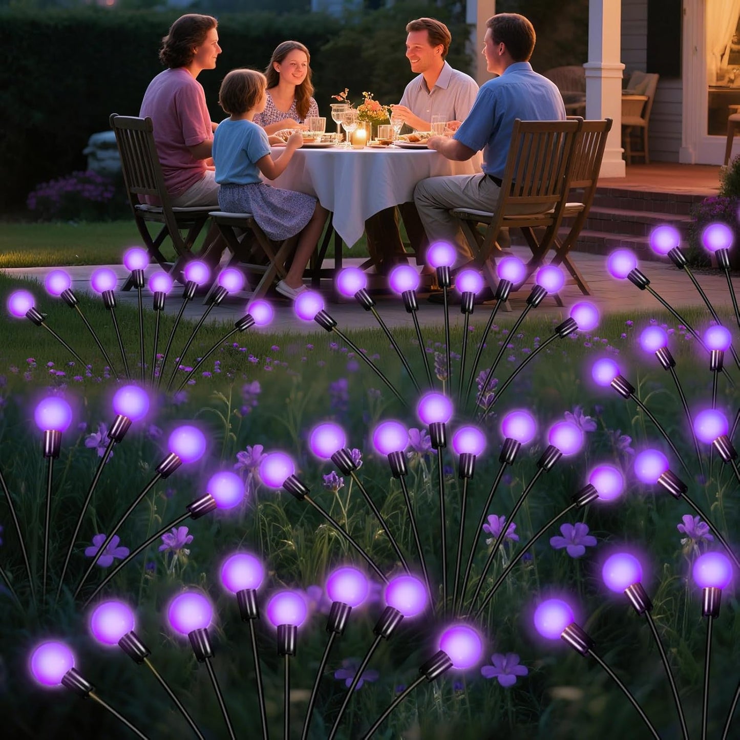 Solar Garden Lights – 16 LEDs Solar Firefly Lights, Purple Swaying Lights Outdoor Waterproof, 2 Pack 8 Heads Garden Decorative for Yard Patio Pathway Lawn Decorations