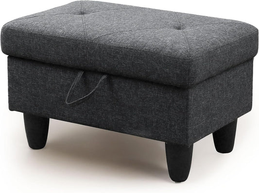 Ottoman Rectangular Storage Ottoman Bench, Flannel Footrest Stool Footstool with Lid for Living Room, Bedroom, Entryway, Black Gray, 28.5"x19"x17.5"