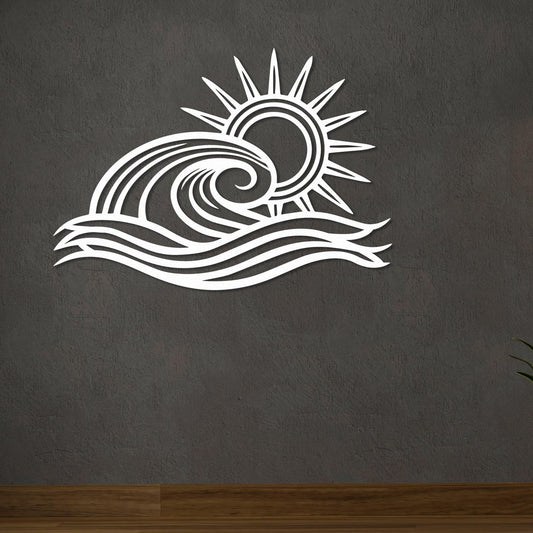 Wita Home Ocean Wave Metal Wall Art, Sun Beach Decor, Coastal Large Wall Sculpture for Home, Indoor/Outdoor Use, Nautical Wall Hanging, Eye-Catching Addition to Living Room (White, 48 x 28 inches)