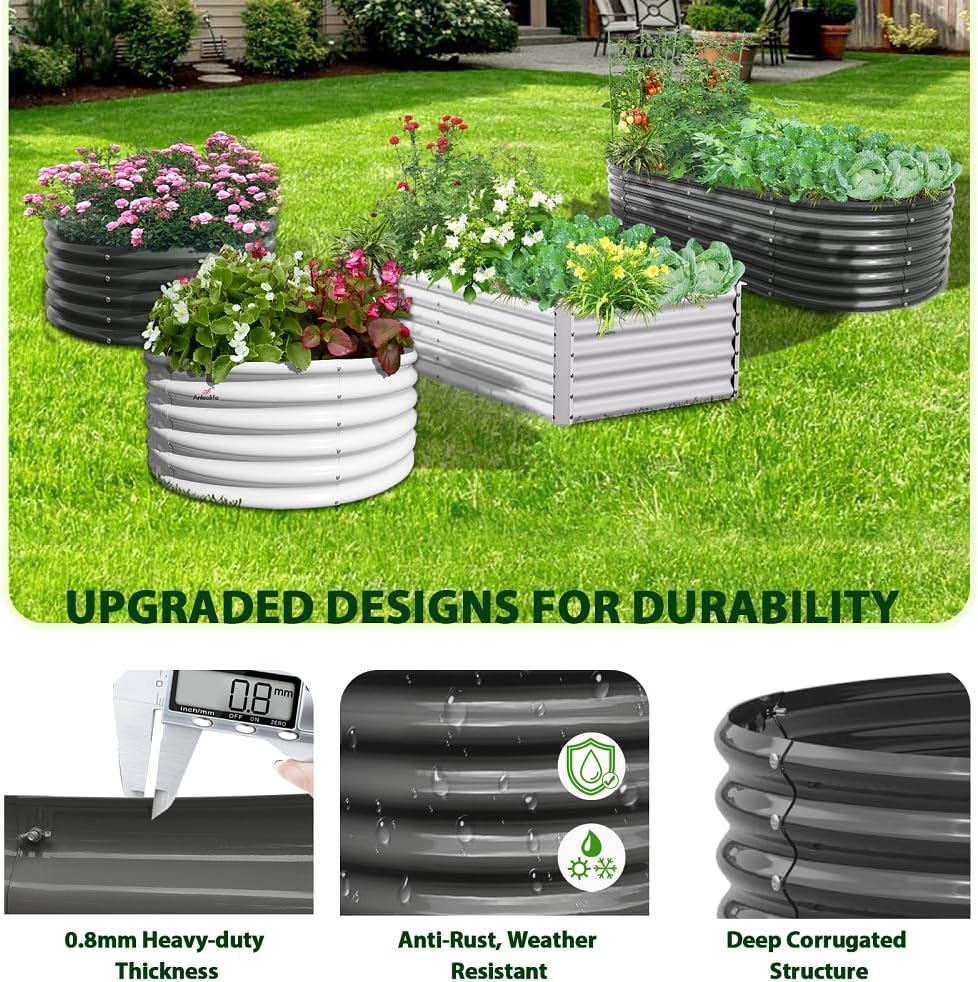 A ANLEOLIFE 6X3X2 ft Galvanized Raised Garden Beds Outdoor-4 Pack, Oval Large Metal Deep Root Planter Box for Planting Vegetables Flowers Herb, Anti-Rust & Easy-Setup, Quartz Grey