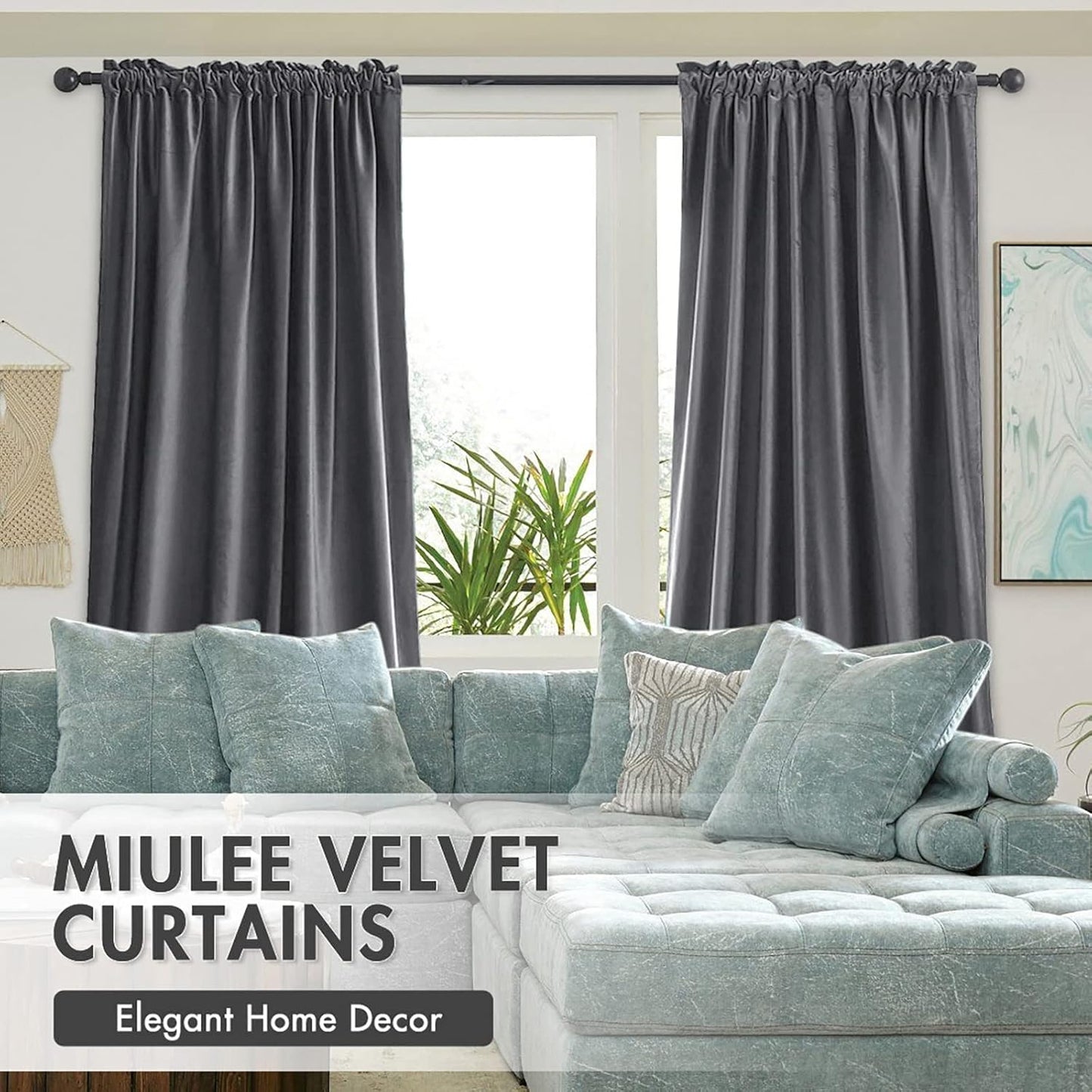 MIULEE Grey Velvet Curtains Thermal Insulated Blackout Curtain Drapes for Bedroom Living Room Darkening 63 Inches Long Curtains Panels Rod Pocket Set of 2