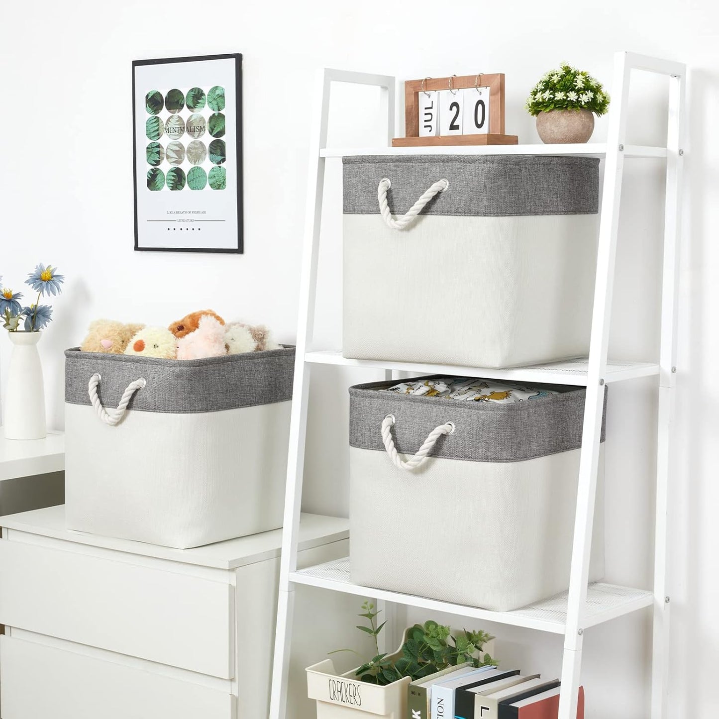 Bidtakay Fabric White Baskets for Shelves Set of 3 Cube Storage Large Organizer Bins 13x13 Closet Storage Bins for Home Office Nursery Collapsible Storage Bins for Organization