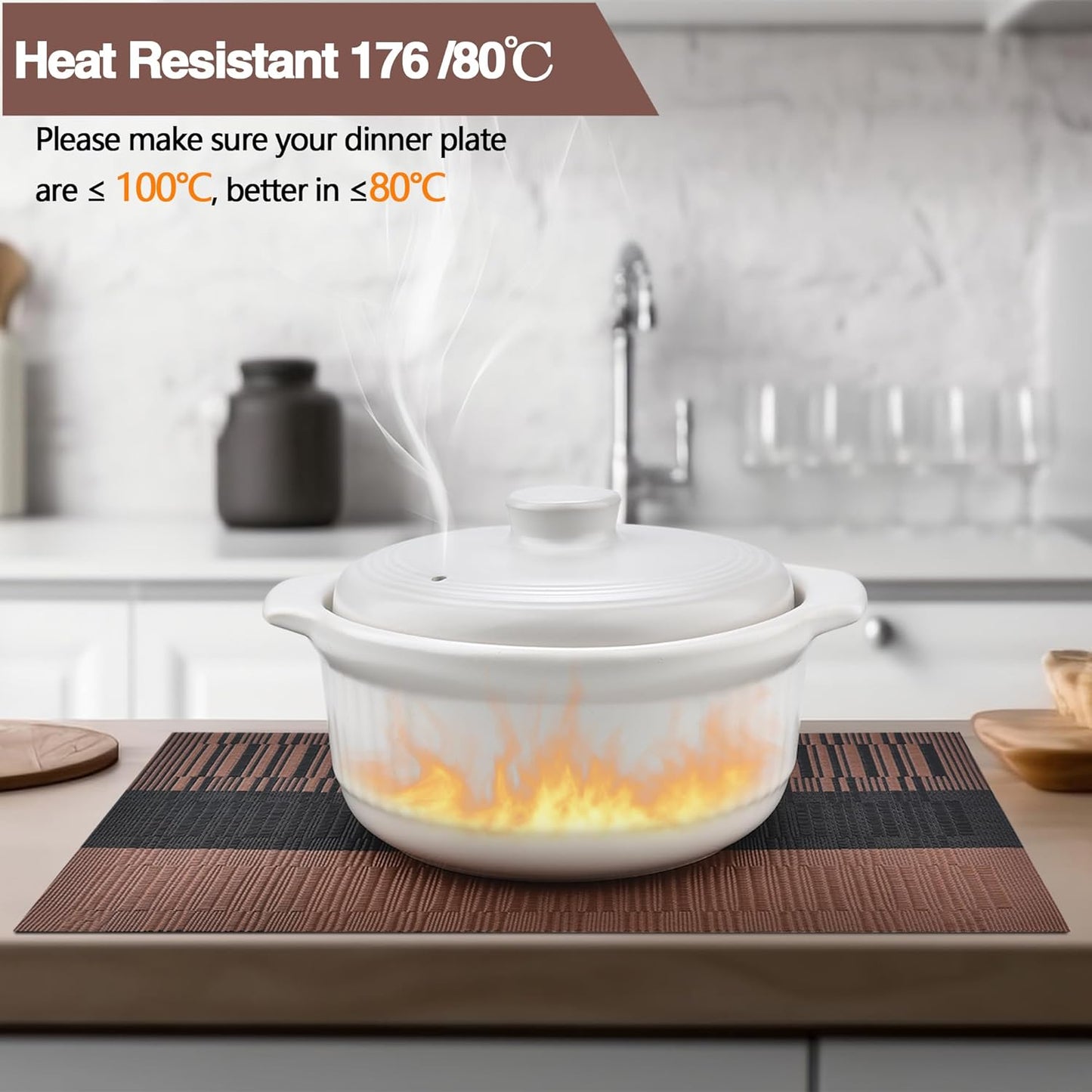 Brown Placemats Set of 4 - Easy Clean Modern Durable Washable Vinyl Place Mats - Heat Resistant Placemats for Kitchen Table - PVC Table Mats for Dining Table (Brown Black, 4)