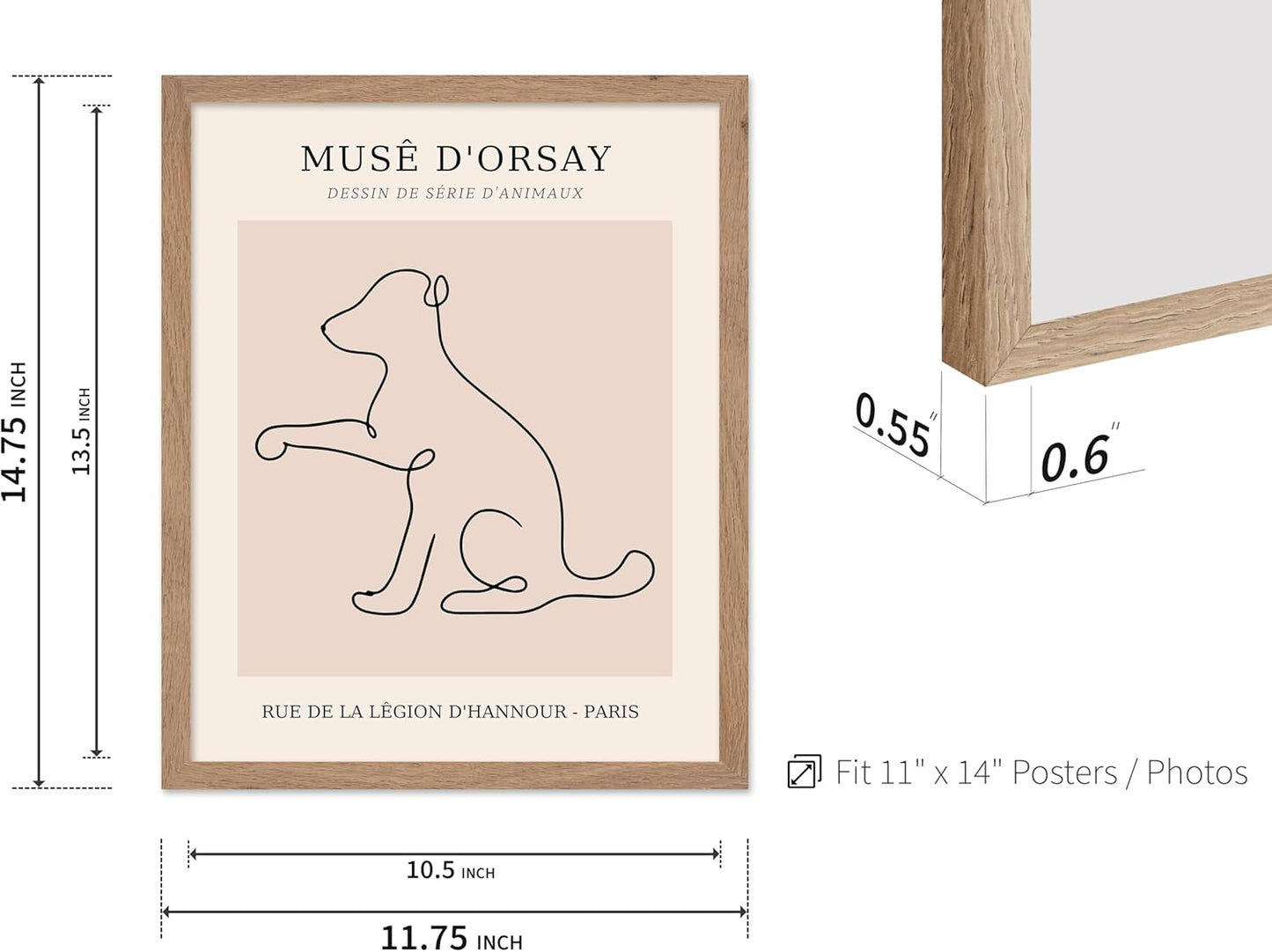 Poster Master Vintage Poster - Retro One Line Dog Drawing Print - Dog Art - Minimal Gift for Men, Women, Animal Lover - Abstract Wall Decor for Home, Office, Bedroom, 11x14 Beige Framed