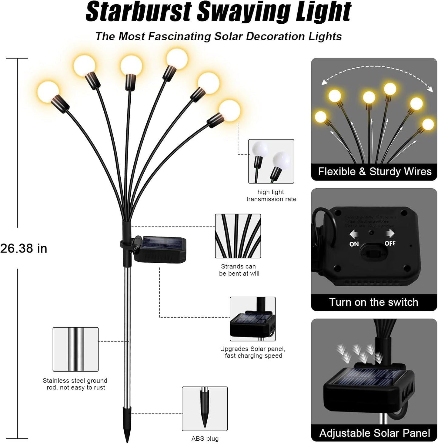 Solar Garden Lights Outdoor, 10 Pack 60LED Waterproof Solar Powered Lights for Yard Pathway Patio, Swaying Lawn Decor as Gardening Gifts for Women Holiday