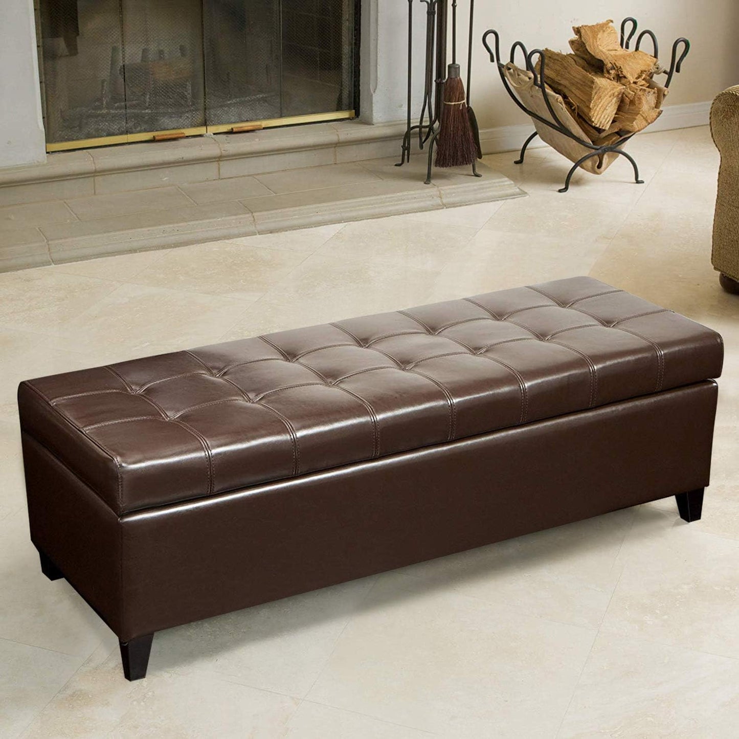 Joveco Storage Ottoman Bench, 51 Inch Leather Tufted Bench for End of Bed, Bedroom, Living Room, Dark Brown