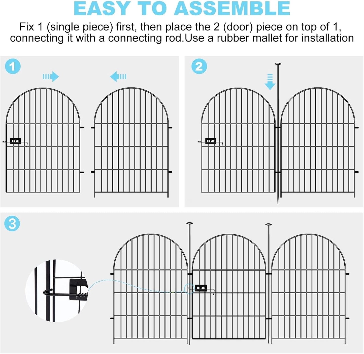 Tall Garden Fence with Gate, 40 in(H) x 45 Ft(L) Dog Fence Outdoor for Yard, 20 Panels Rustproof Metal Wire Animal Barrier Fences, Temporary Fencing for Dogs Rabbits, Arched