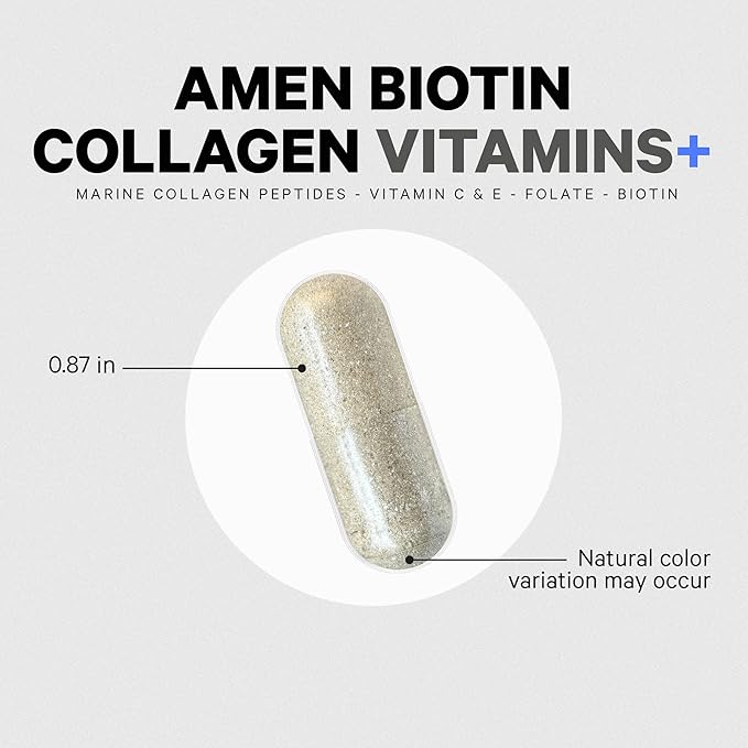 Amen Biotin Collagen Vitamins+ Advanced Hair, 10,000mcg Biotin, 3-Month Supply, 90 Capsules