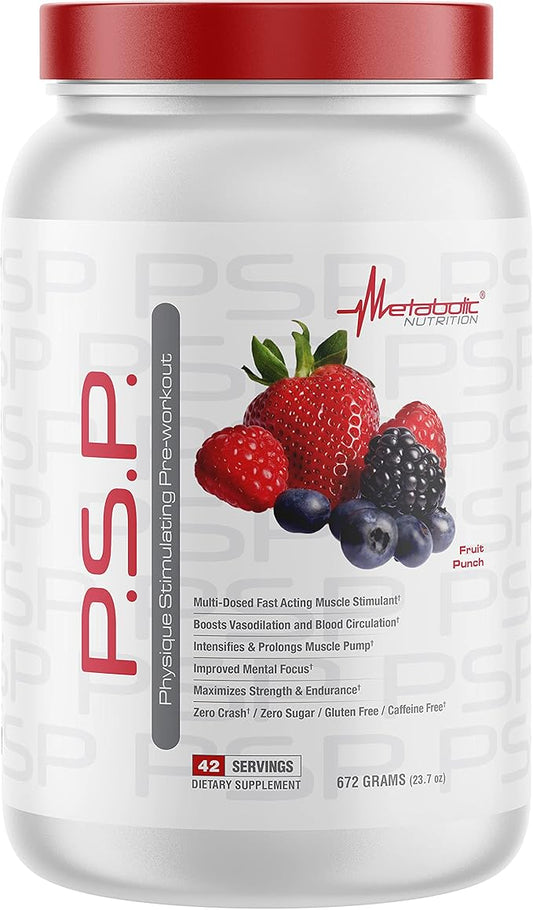 Metabolic Nutrition P.S.P. Physique Stimulating PreWorkout 672g Zero Sugar Caffeine Free (Fruit Punch)