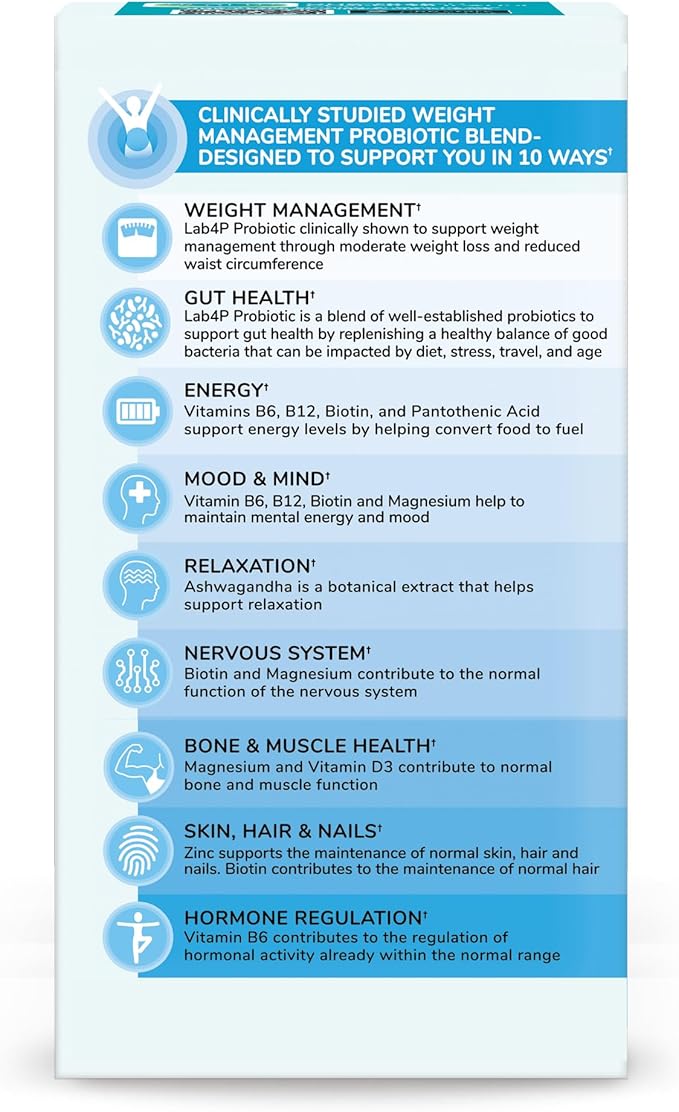 Health & Her Weight Management Probiotic | Perimenopause & Menopause - Clinically Studied 50bn CFU probiotic to Support Gut Health, Energy, Mood & Mind. 1 Month Supply - 60 Vegan Tablets