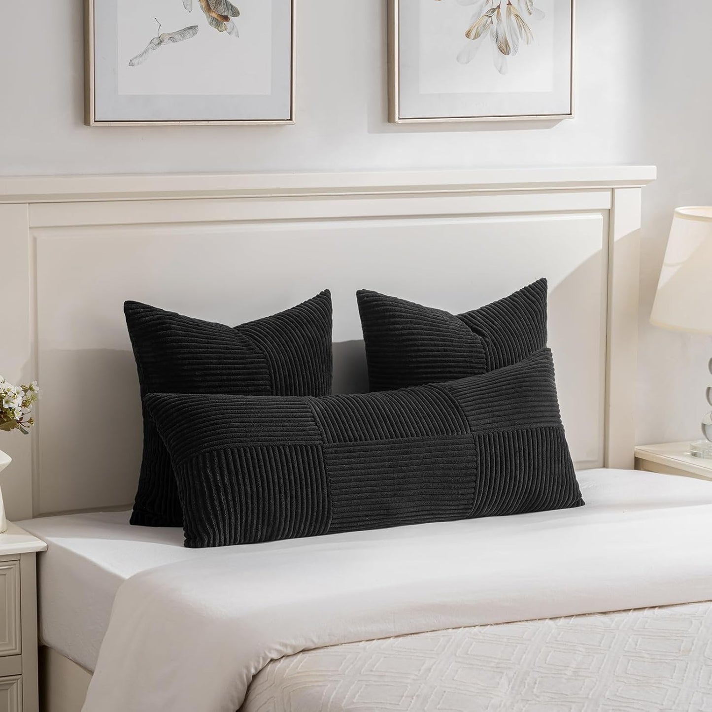 Fancy Homi 2 Packs Black Decorative Throw Pillow Covers 22x22 Inch for Living Room Couch Bed Sofa, Rustic Farmhouse Boho Home Decor, Soft Corss Corduroy Patchwork Accent Square Cushion Case 55x55 cm