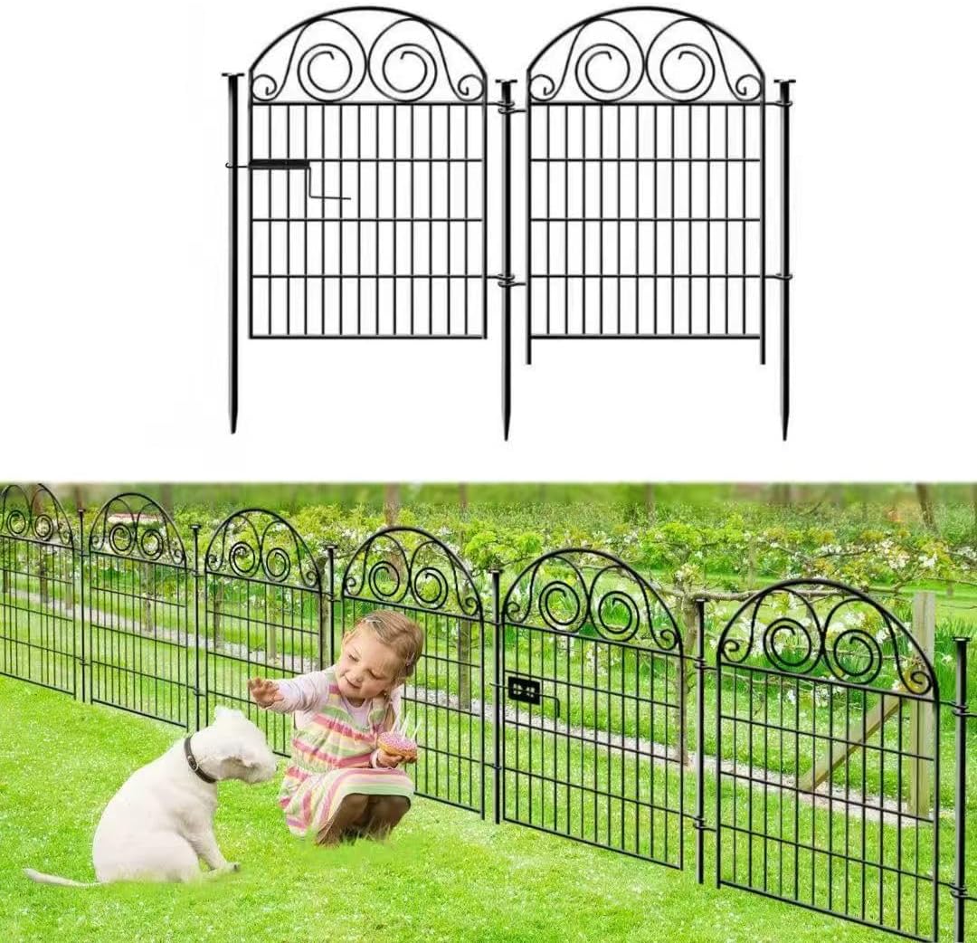 Tall Garden Animal Barrier Fencing with Gate, 32 Inch(H) 2 Panels Total Length 4.4 Ft Outdoor Dog Fence, Decorative Fence for Garden │Patented