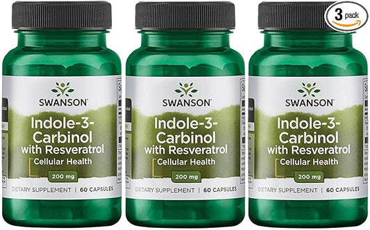 Swanson Indole-3-Carbinol with Resveratrol - I3C Supplement Promoting Cellular Protection - Natural Supplement to Help Maintain Healthy Hormone Balance - (60 Capsules, 200mg Each) 3 Pack