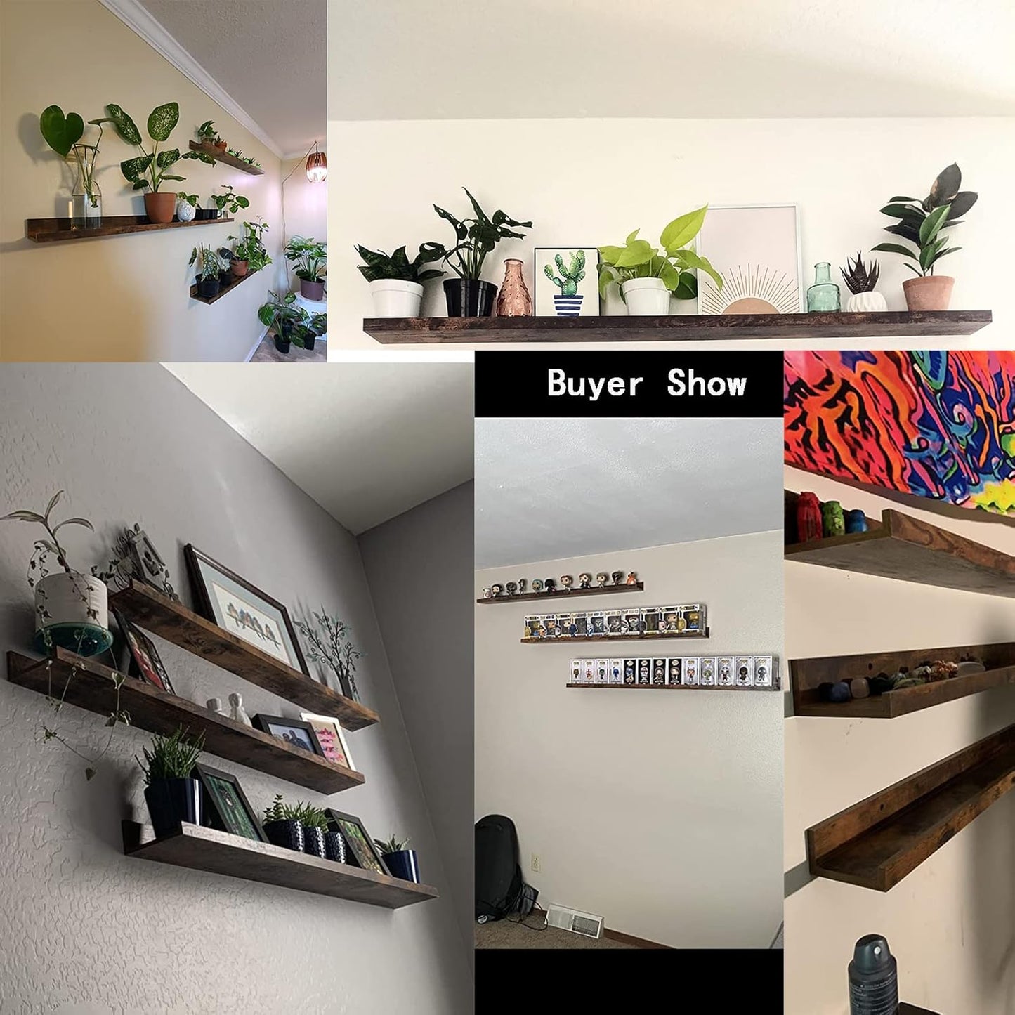 Giftgarden 47 Inch Long Floating Shelves for Wall, Rustic Picture Ledge Large Shelf for Living Room Bedroom Bathroom Kitchen, Set of 3 Different Sizes