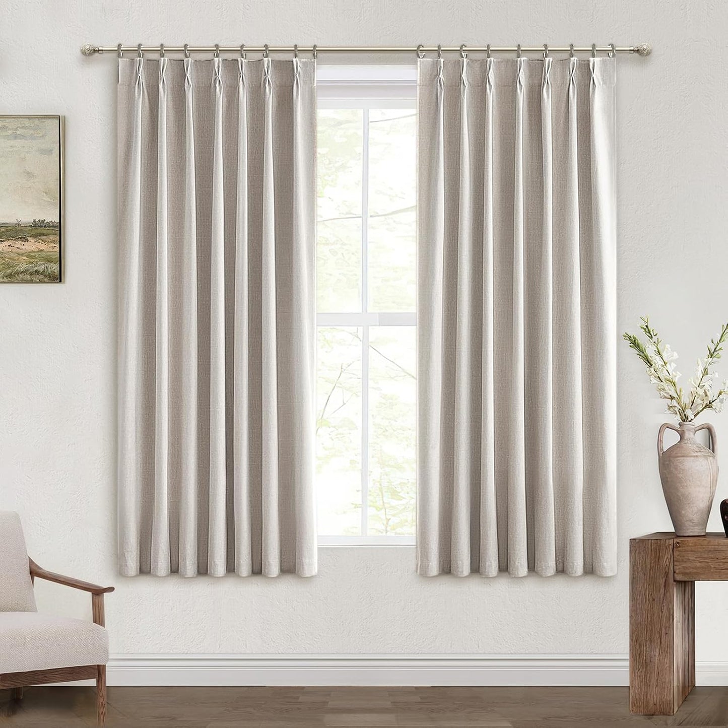Short Black Out Curtains 48 Inch Long for Bedroom 48 Inch Length Window Treatments, Blackout Linen Boho Pinch Pleated Kitchen Thermal Drapes for Summer Heat Living/Bathroom (40"x48"2 Panels)
