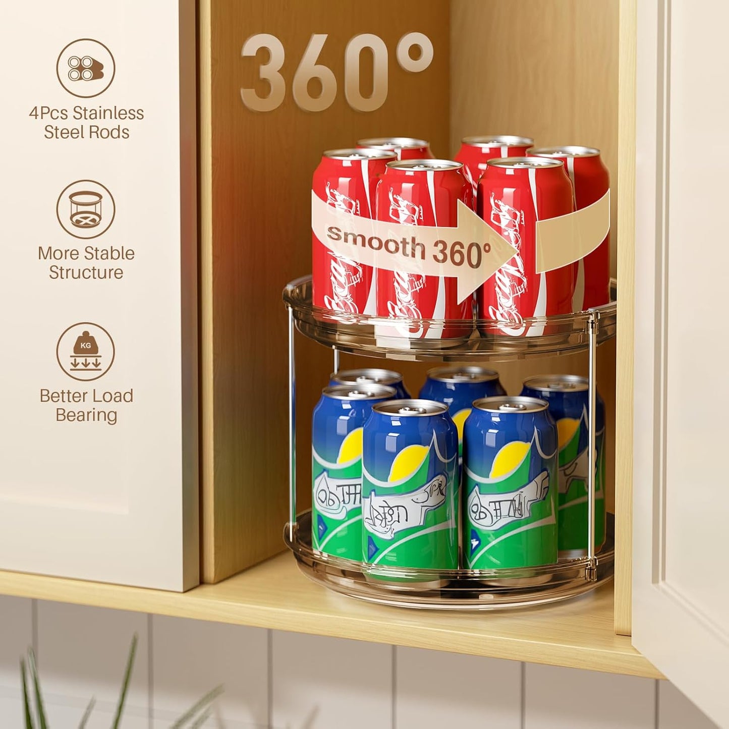 LAMU 2 Tier Lazy Susan Turntable Organizer 9.25'' Rotating Spice Rack Organization for Cabinet, Kitchen, Pantry, Countertop, Bathroom, Vanity, Medicine Cabinet Organizer, Amber