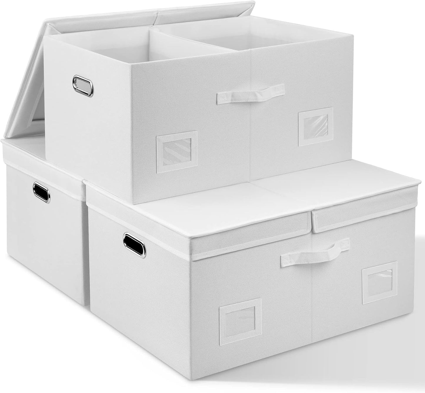 75 Quarts Extra Large Decorative Storage Bins with Lids, 3 Packs White Collapsible Storage Bins with Lids, Stackable Storage Bins Decorative Box Storage With Lid Extra Large
