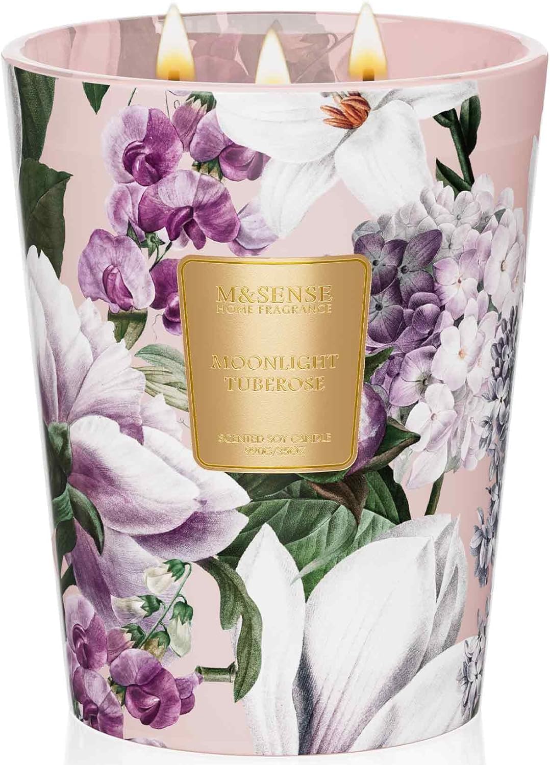 M&SENSE Moonlight Tuberose Large Candles for Home Scented, Natural Soy Long Lasting Slow Burning Candle 35oz 150 Hours Burn, Organic Relaxing Aromatherapy Candle Appreciation Gift for Women