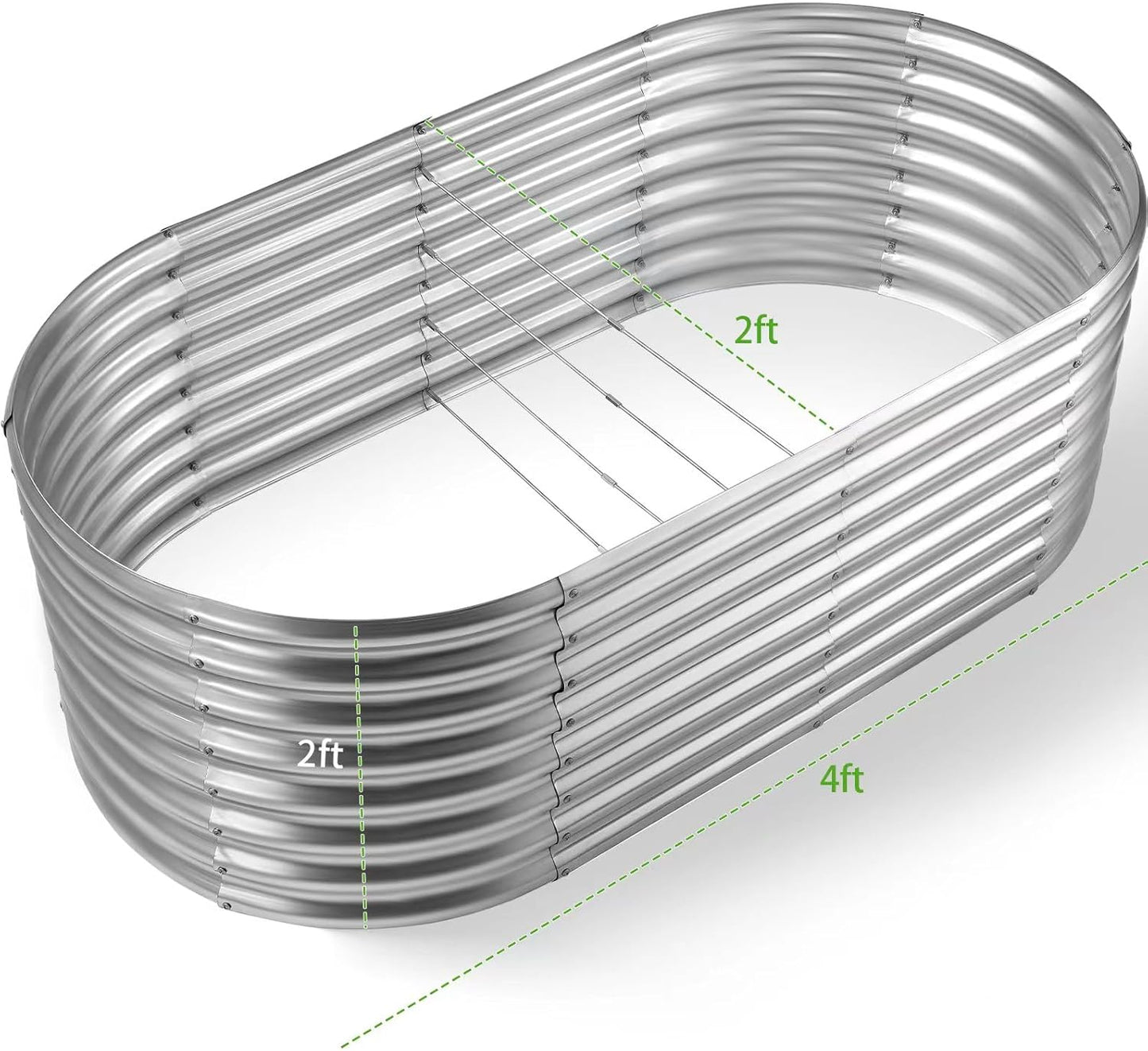 Land Guard 24“ Tall Galvanized Raised Garden Bed Kit, Galvanized Planter Garden Boxes Outdoor, Oval Large Metal Raised Garden Bed for Vegetables (Classic Silver, 4×2×2ft)