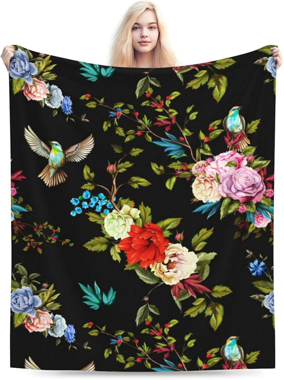 HGOD DESIGNS Wild Flowers Blanket for Women, Lightweight Soft Fleece Flannel Throw Blanket Peony Roses Sofa Couch Living Room 50x60 Inch