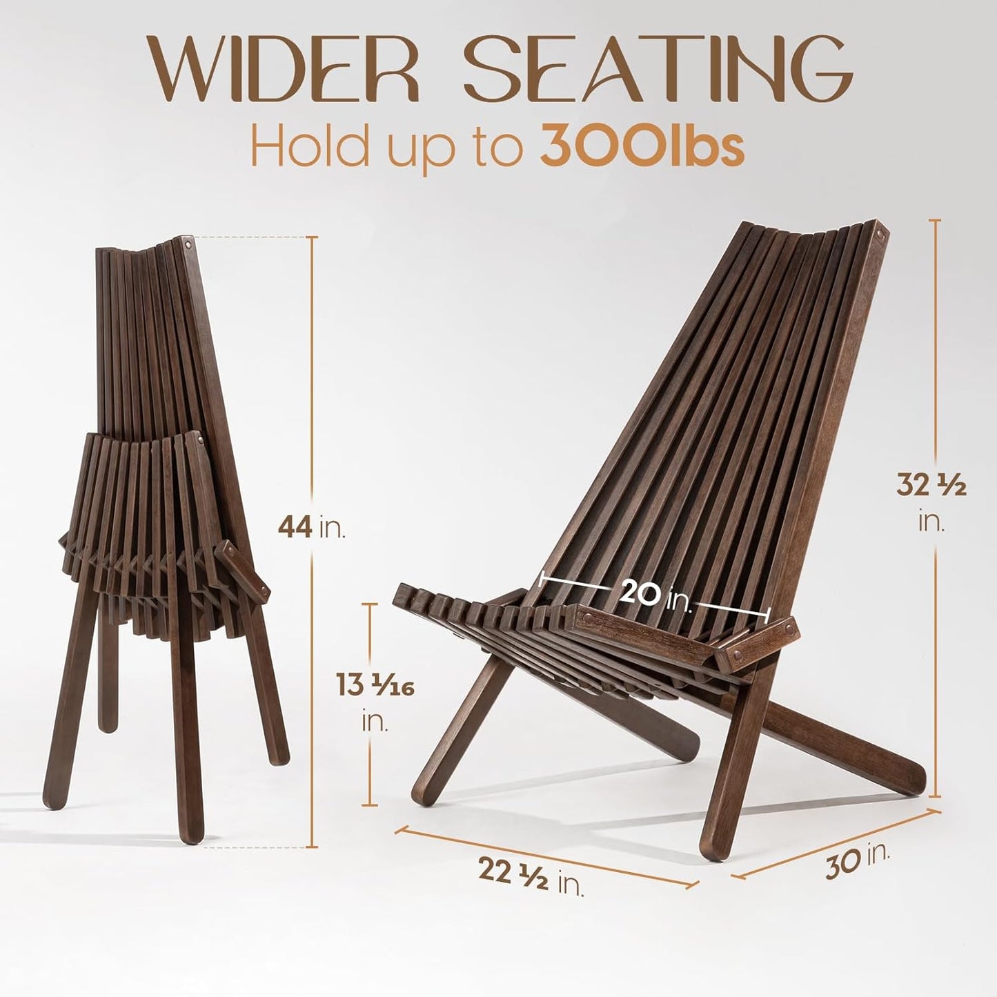 IDZO Elina FSC Eucalyptus Tamarack Chairs, 300Lbs Capacity Modern Adirondack Style, Wooden Folding Seats, for Fire Pit Outdoor & Indoor - Cinnamon, Set of 2