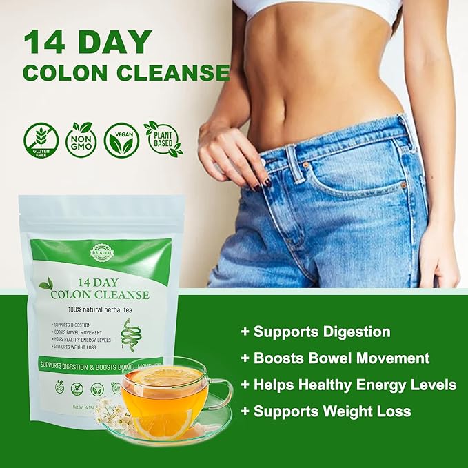 Laicuherb Organic 14 Day Colon Cleanse Tea for Body Cleanse & Detox, Natural Colon Detox Tea with Herbal Blend for Men & Women Digestive Health & Gental Gut Cleanse, Caffeine Free