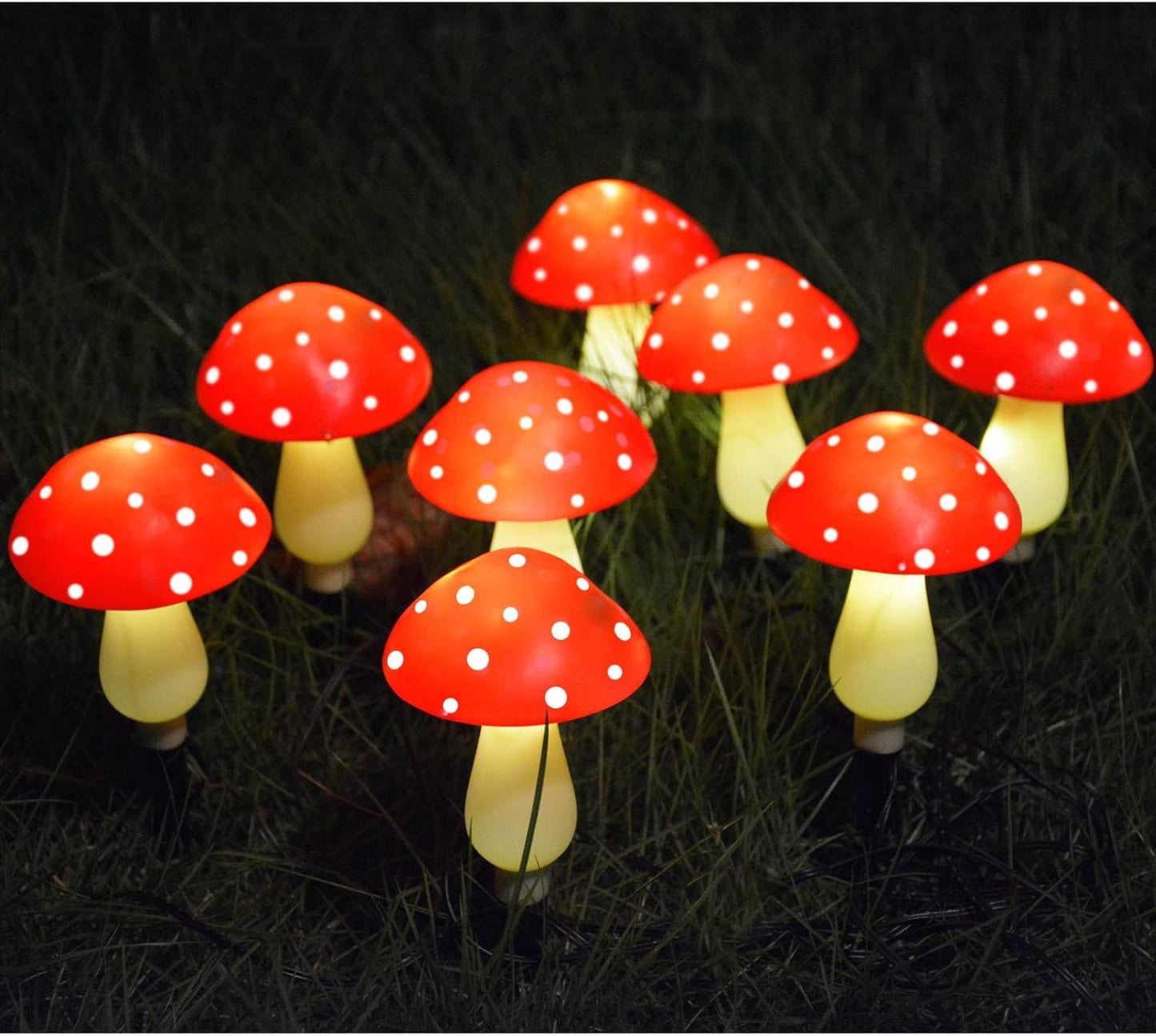 8-Pack Red Solar Mushroom Lamp, 8 Modes, Outdoor Waterproof, for Garden Decor, Christmas, Halloween, Yard, Lawn