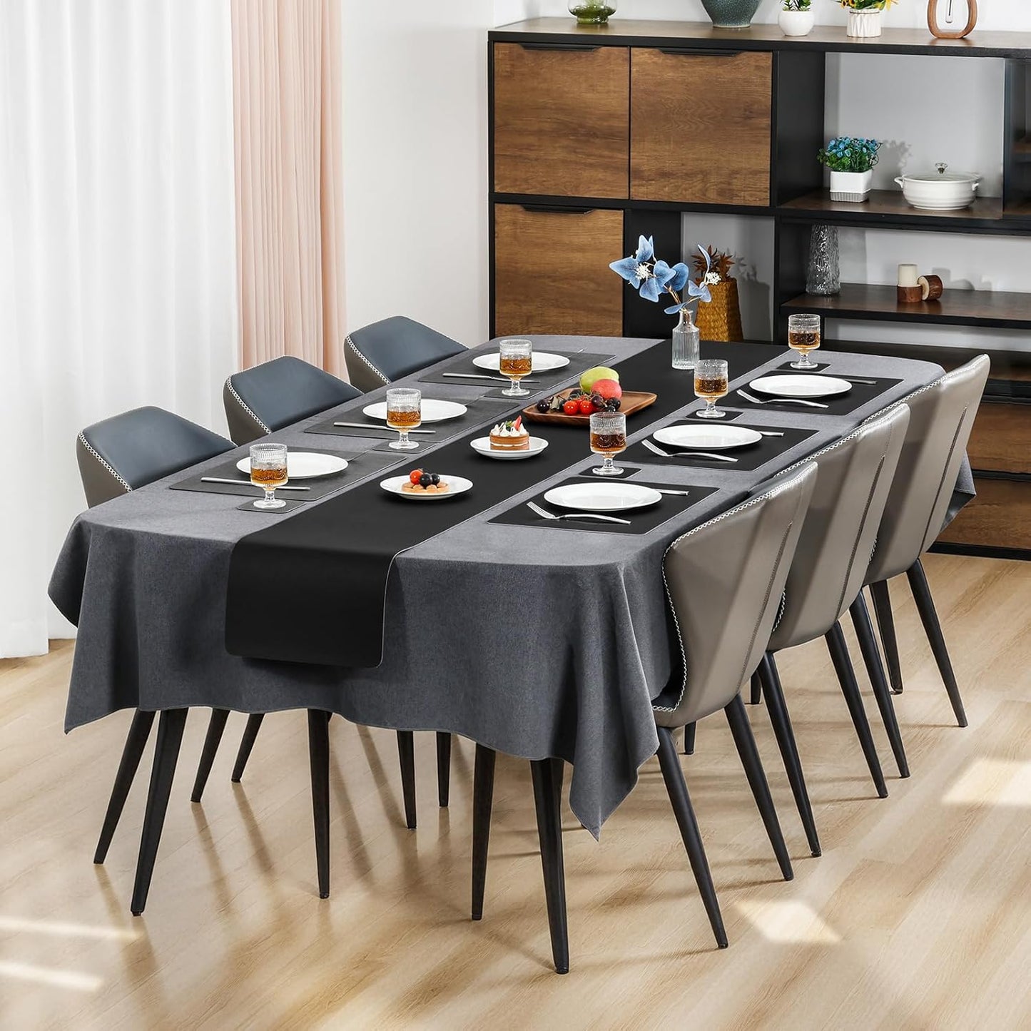 Myir JUN Dual Sided Placemats, Faux Leather Set of 8 for Dining Table, Non-Slip Washable Heat Resistant Indoor Outdoor Table Mats (Gray Black)