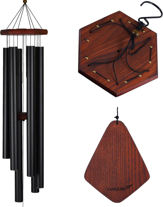 Vanquer Large Wind Chimes for Outside Deep Tone - 46'' Wind Chimes Outdoor Clearance, Windchimes Outdoors, Memorial, Sympathy Gift, Patio, Home Décor, Vintage Black (46" Ash Wood)