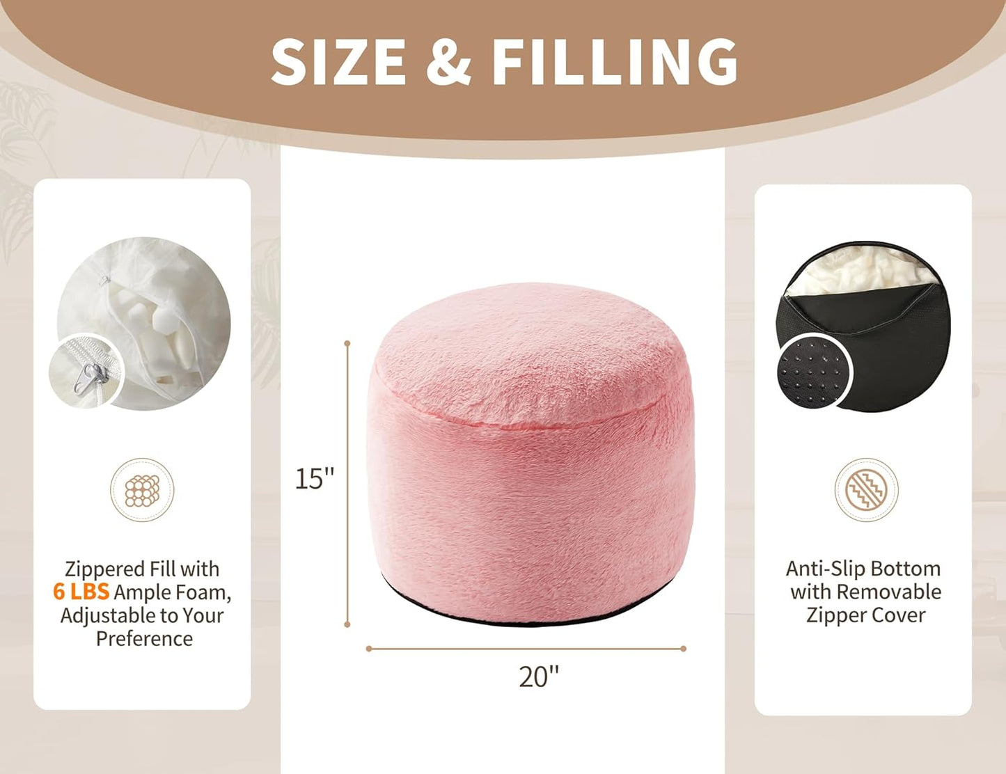 Foot Ottoman 20"x15" Small Automan Foot Rest Pouf Ottoman Cover Round with Sponge Small Foot Rest Filled Foot Pouf Ottomans Stuffed Pink Mushroom Modern Ottomans Hassock Footstool Footrest for Couch