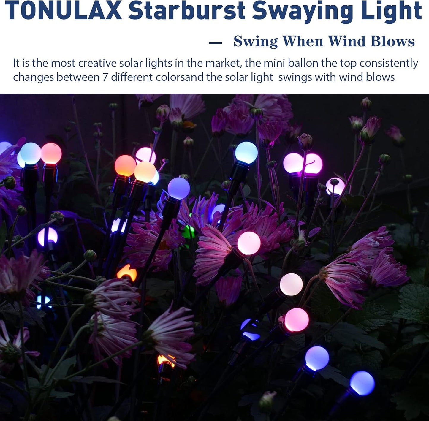 TONULAX Solar Garden Lights, Starburst Swaying When Wind Blows, Solar Lights Outdoor Decorative, Color Changing RGB Light for Yard Patio Pathway Decoration(4 Pack)