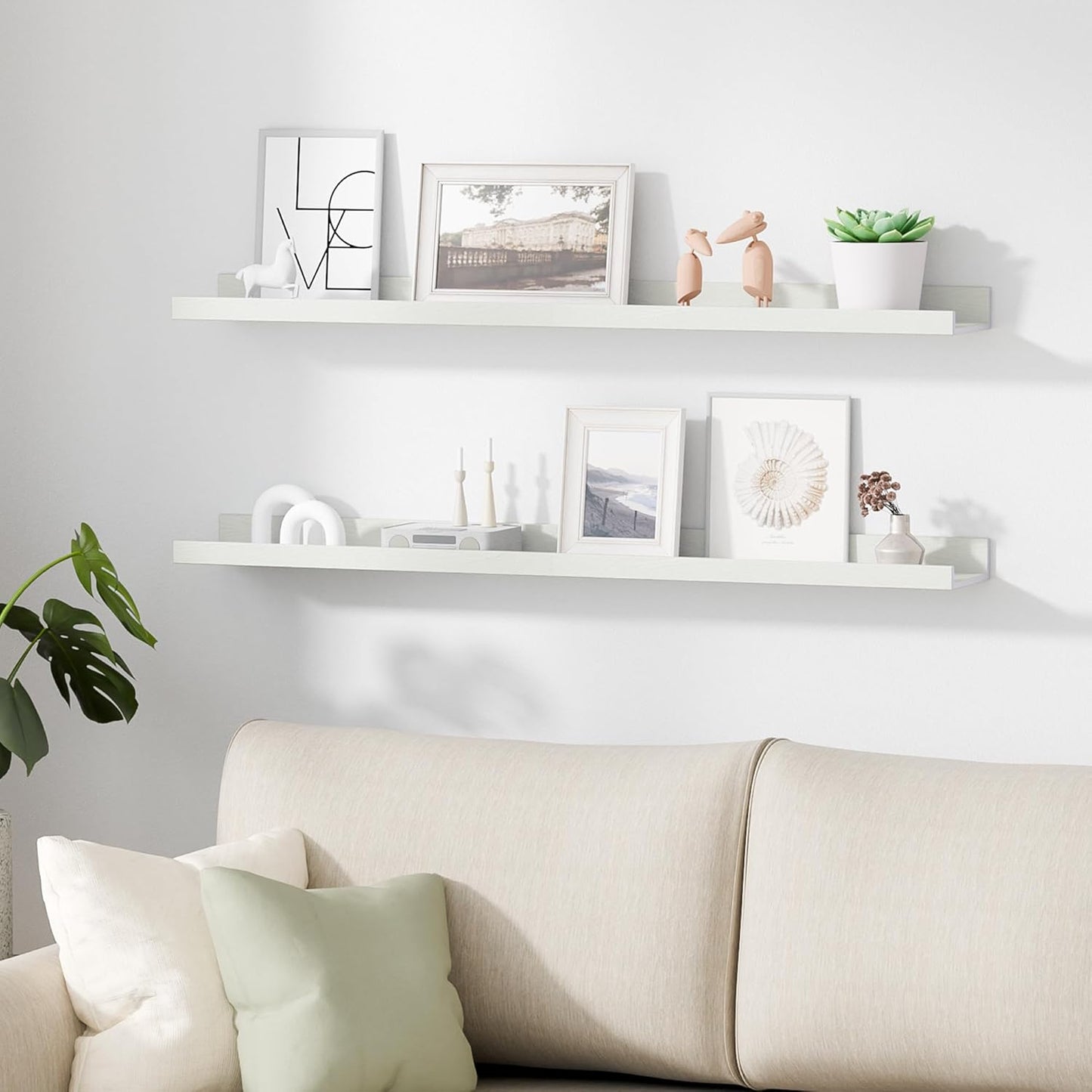 upsimples Floating Shelves for Wall, Wall Shelves for Decor Storage Set of 6, Wall Mounted Wood Shelf for Bedroom, Living Room, Bathroom, Kitchen, 35.5 inch Long Picture Ledge Shelf, White