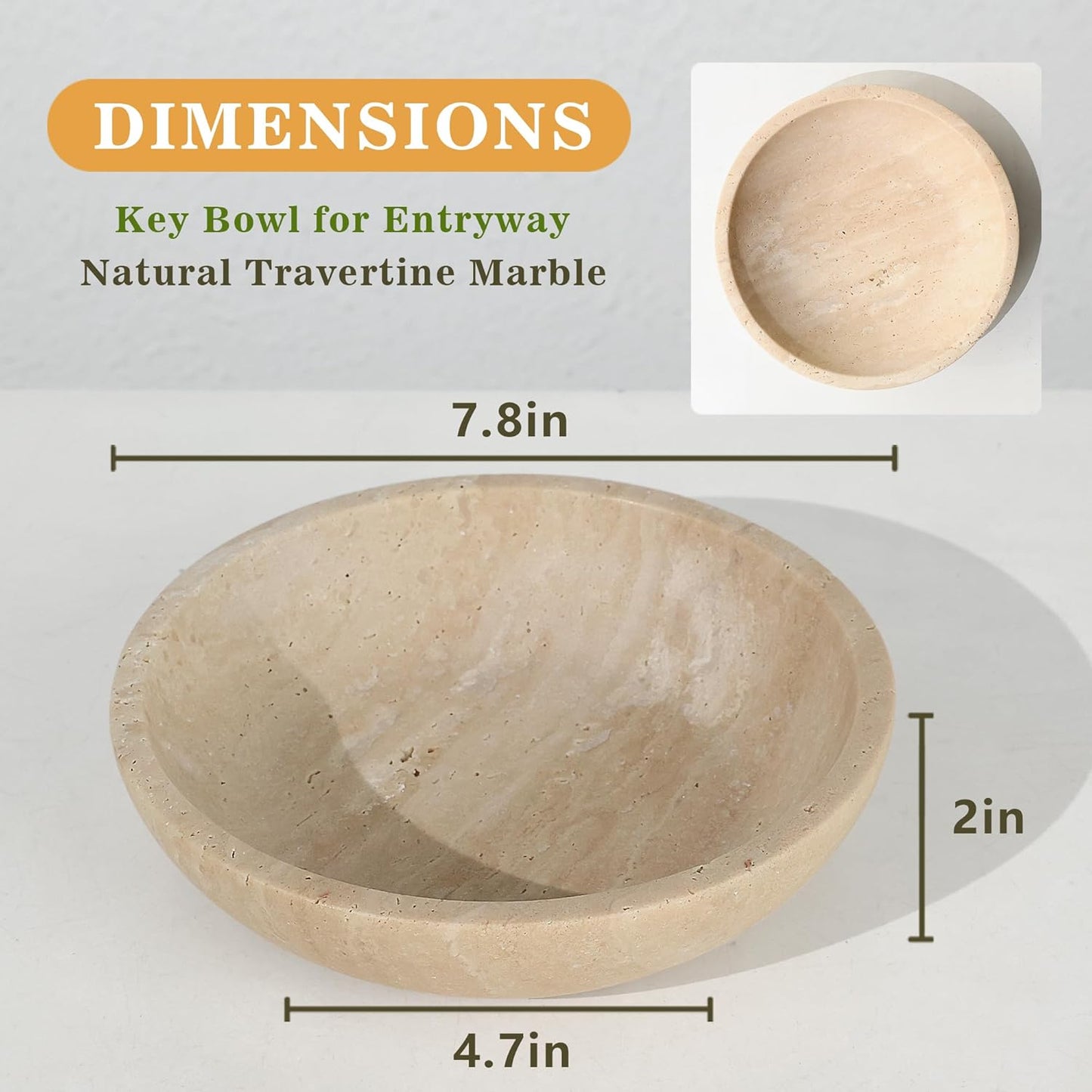 Marble Decorative Bowl for Kitchen Counter, Natural Travertine Serving Bowl with,Modern Display Bowl for Dining Table Centerpiece Home Decor(7.8 Inch)