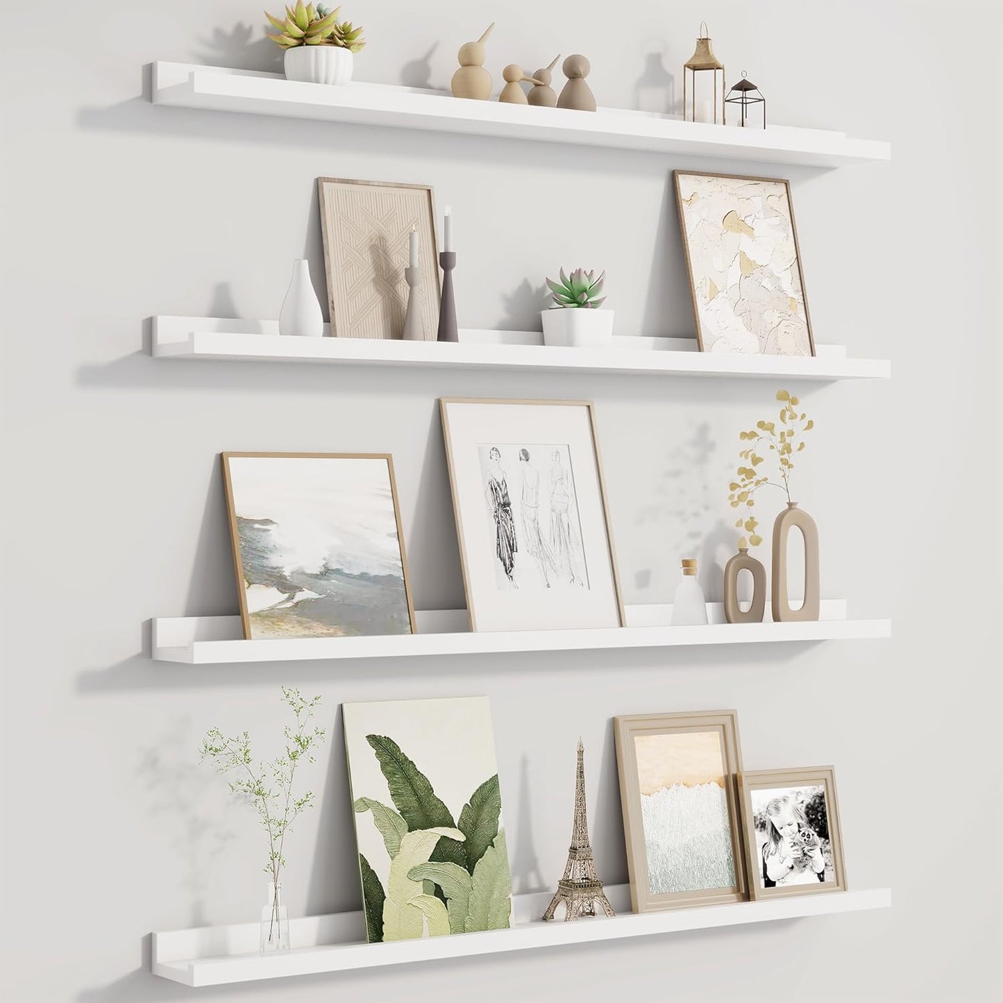 Picture Ledge Shelf for Wall, Floating Shelves Set of 4, 36 Inch Long Nursery Book Shelves for Toys Storage, Kids Bookshelf Wall Mounted for Books Photo Frames, White