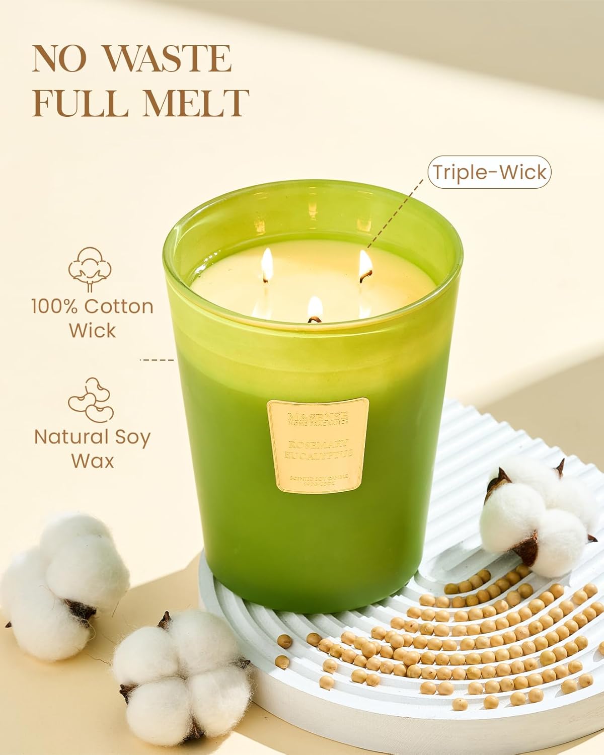 M&SENSE Rosemary Eucalyptus Scented Candle 35oz 150H Burn Time Long Lasting, 3-Wick Natural Aromatherapy Candle Highly Scented, Home Fragrance Housewarming Gifts