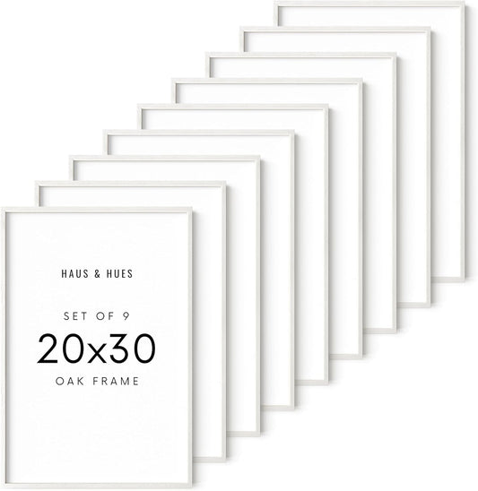 HAUS AND HUES 20 x 30 Frame Set of 9-20 By 30 Picture Frame, 20x30 Poster Frame Wood, Big 20 Inch x 30 Inch Frame, Natural 30x20 Picture Frame, 20 x 30 Picture Frame (Standalone White Oak)