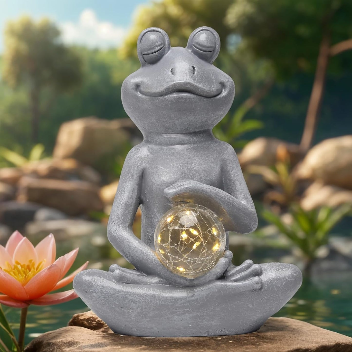 Solar Frog Garden Statues Meditating Yoga Frog Statue Housewarming Gifts for Women Mom Zen Garden Figurines for Lawn Patio Yard Porch Garden Decor Decorations Gift Ideas