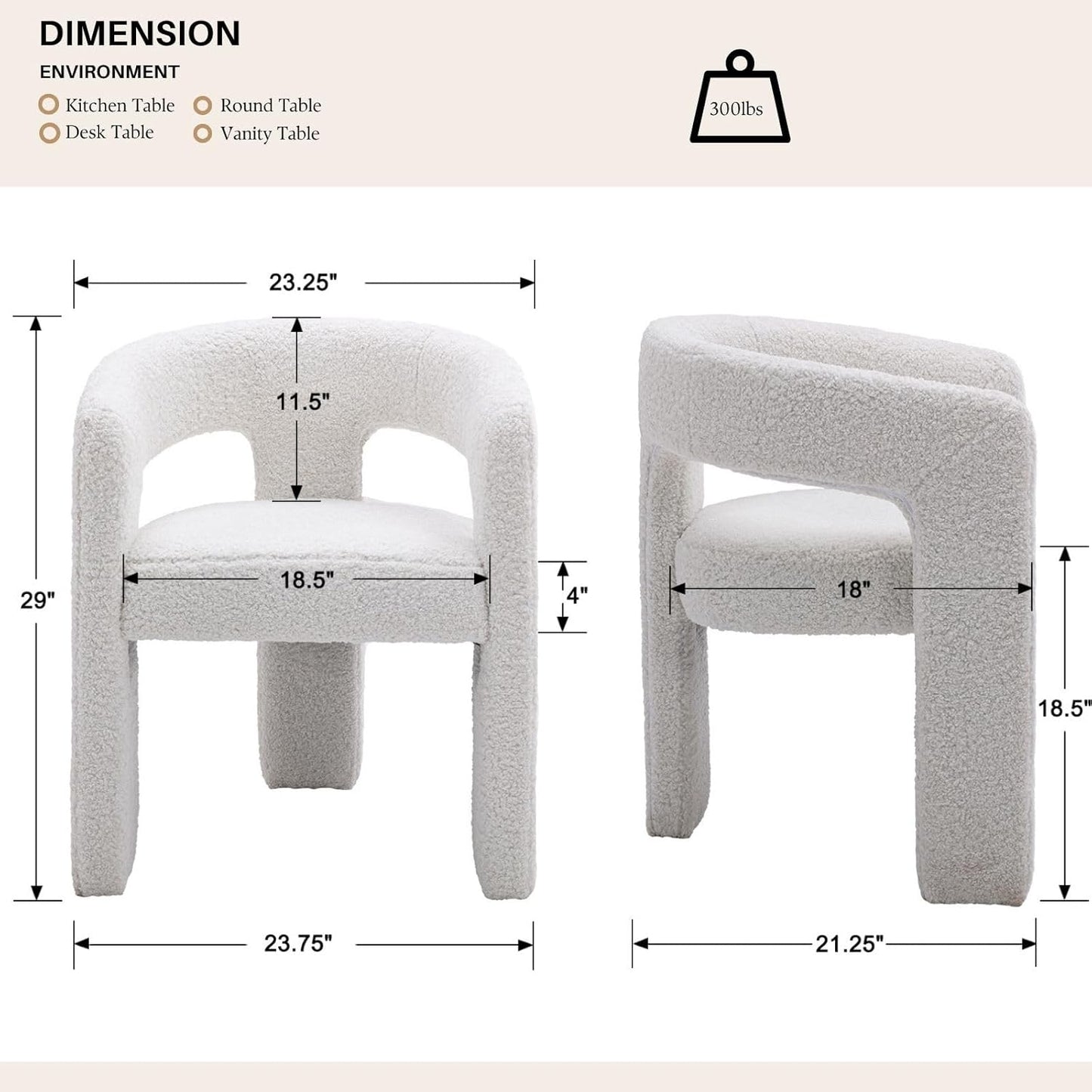 White Boucle Dining Chairs Set of 2, Modern Barrel Dining Room Chairs Upholstered Faux Fur Accent Chair with Arms and Round Back for Living Room Kitchen Armchair No Assembly Needed
